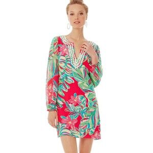 Lilly Pulitzer Dress Sz 0 Saemus Pomegranate Jungle Beaded Tropical Belt $298